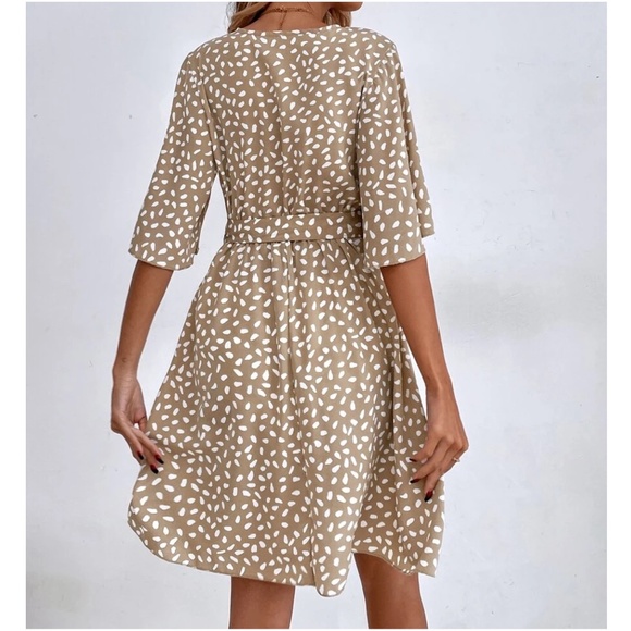Boho coral Leopard Print Butterfly Sleeve Mini Dress - Picture 6 of 11